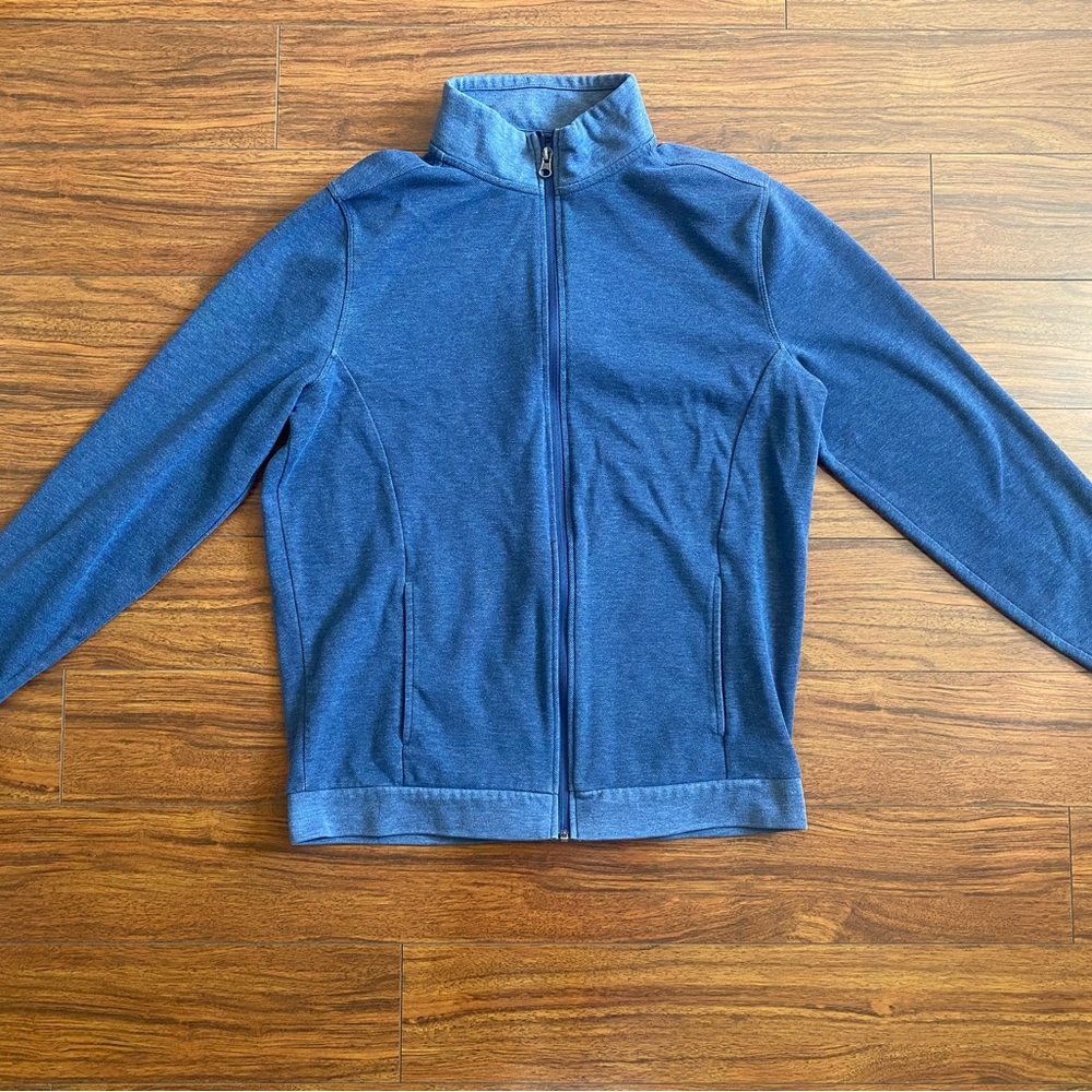90s Vintage Structure Zip Up Collar Heather Blue Sweater Size Medium